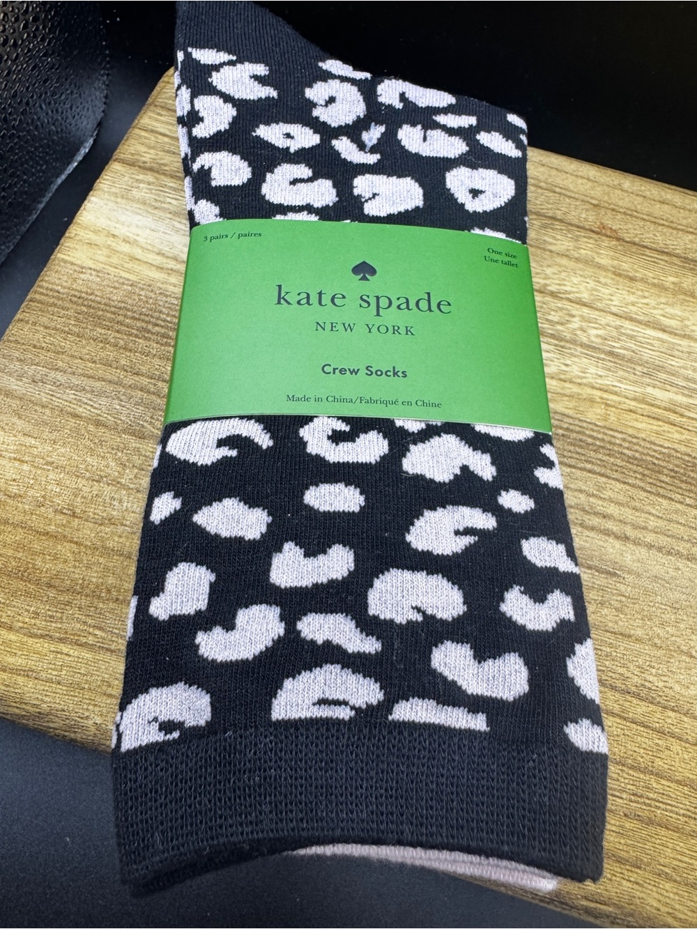 kate spade Black, Light Pink, & Leopard Crew Socks - 3 Pack